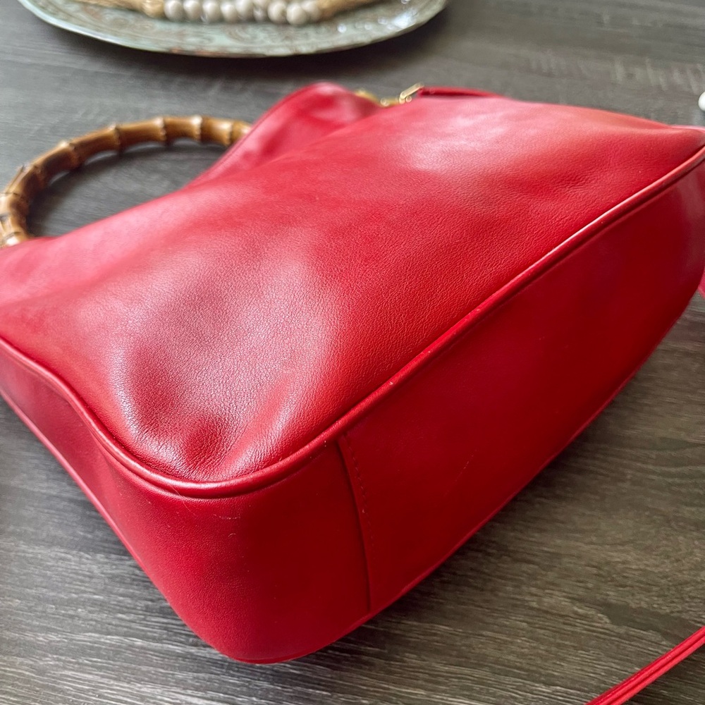 Gucci Bamboo Vintage Red Leather Handbag with COA - Picture 9 of 13